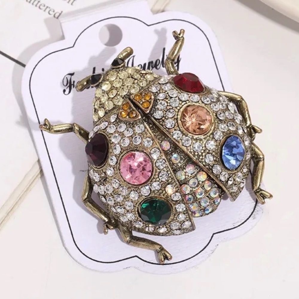 Colorful Gemstone Ladybug Brooch